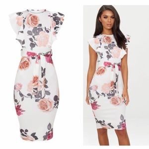 White floral print midi dress